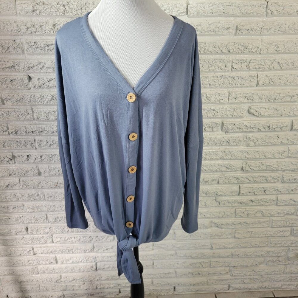 Zenana Premium XL Womens Blue Cardigan Long Sleeve Tie Front Stretch BLU223E